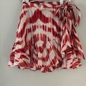 Banana Republic A-Line Linen Wrap Skirt - Rusty Red/Orange and Cream